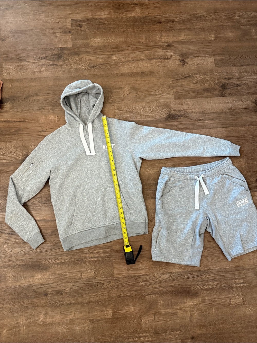 RASCAL Gray Hooded Sweatshirt & Matching Drawstring Shorts Set Size Medium